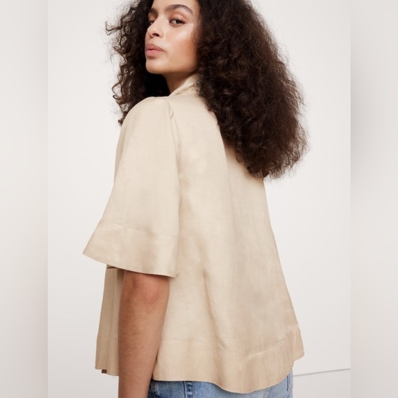 NWT Banana Republic Viscose-Linen Tie Neck Natural Beige Top Size XL - Picture 2 of 8